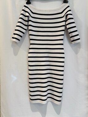 Intermix, Off-Shoulder Ribbed Striped Midi Bodycon Dress | Size: S